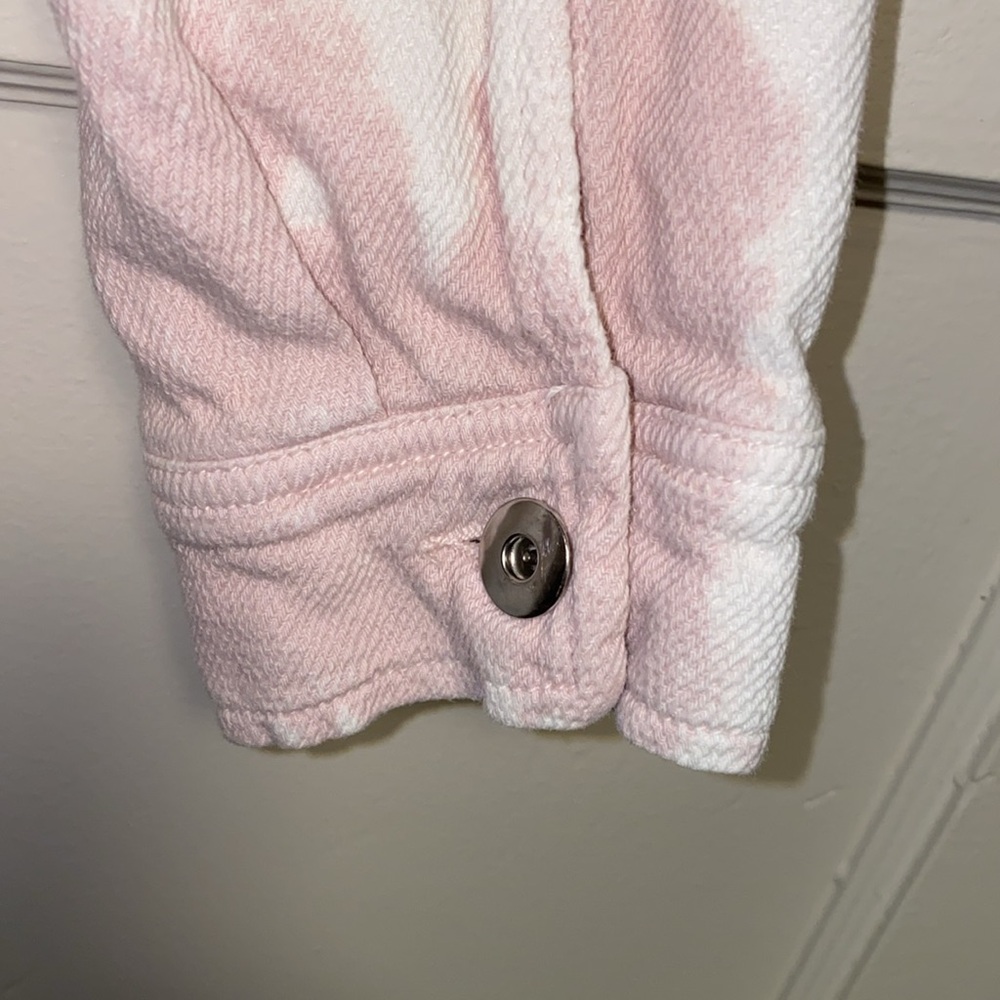 Zara XS Pink White Bleach Dye Button Up Denim Shirt - Picture 9 of 11